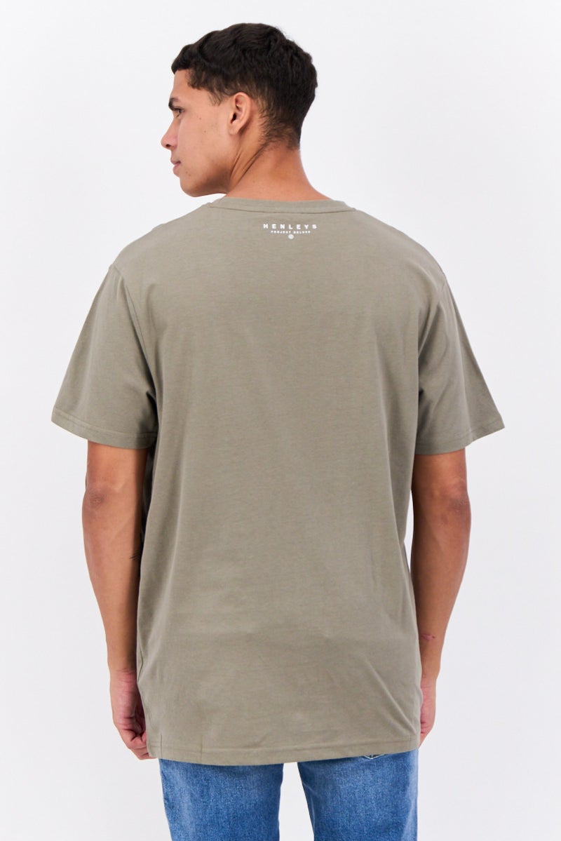 Henleys Men Crew Neck Short Sleeves Brand Logo T-Shirt, Dusty Olive - Image 3