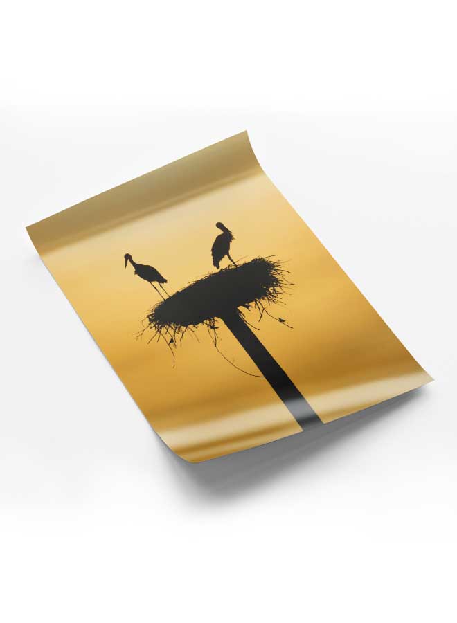 لوحة بوستر ديكور لوحة بدون فريم مع أربع قطع منفصلة من اللاصق ذو الوجهين تصميم صورة عش البجع غرفة النوم غرفة المعيشة وديكور المكتب - Image 1