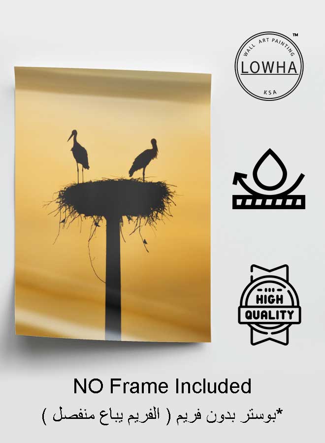 لوحة بوستر ديكور لوحة بدون فريم مع أربع قطع منفصلة من اللاصق ذو الوجهين تصميم صورة عش البجع غرفة النوم غرفة المعيشة وديكور المكتب - Image 3