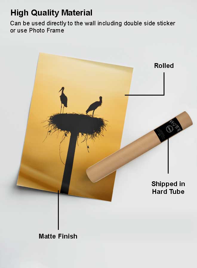 لوحة بوستر ديكور لوحة بدون فريم مع أربع قطع منفصلة من اللاصق ذو الوجهين تصميم صورة عش البجع غرفة النوم غرفة المعيشة وديكور المكتب - Image 2