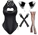 Yuriko Womens Bunny Costume Girl Suit Button Crotch Romper Onesie Bodysuit Cosplay Costume Furry Cat Ear Gloves Socks setBlack M - Image 2