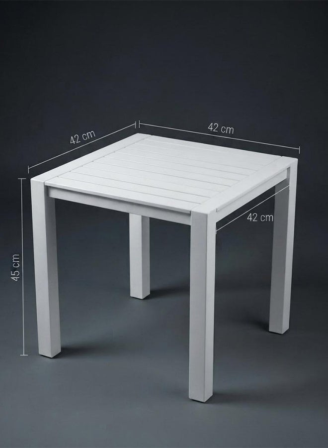 Modern Minimalist Outdoor Coffee Table (42 x 42 x 45 cm) - Solid Aluminum Frame, White Powder Coated Finish - Weather-Resistant & Rust-Proof Patio Furniture - Image 3