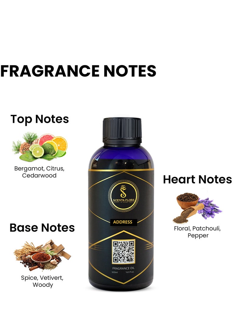 Scenta Flora - ADDRESS - Diffuser Aroma Oil - Uplifting, Earthy, and Warm Fragrance for Scent Diffusers - Aromatherapy (500 ml) - Image 1