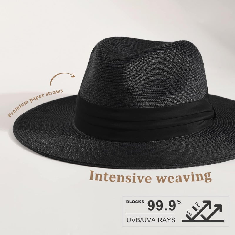 FURTALK Womens Mens Wide Brim Straw Panama Hat Fedora Summer Beach Sun Hats UPF Straw Hat for Women - Image 2