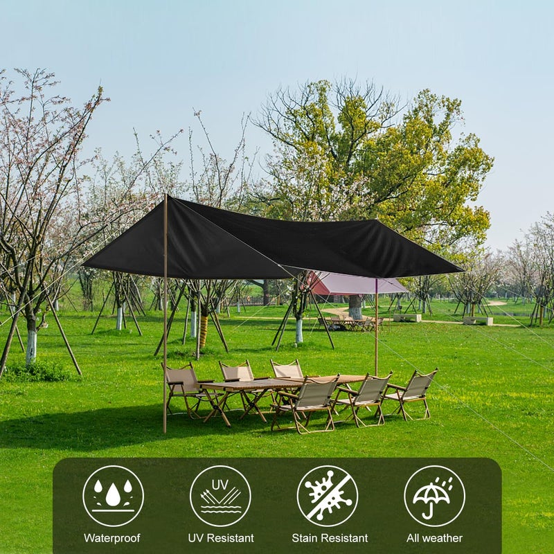 Honsaifau Black Waterproof Tarp Cover for Outdoor: Multi-Purpose Oxford Tarpaulin with Reinforced Webbing Loops for Camping Boat Pool Roof Tent - Durable and Tear Resistant (5ftx6ft) - Image 2