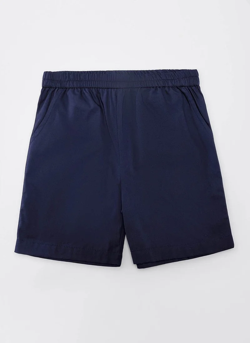 Nautinati Nautinati Boys Orange Graphic Print Linen Half Sleeve Shirt with Navy Cotton Shorts