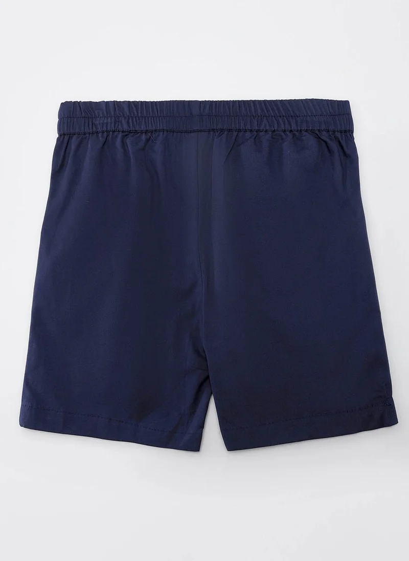 Nautinati Nautinati Boys Orange Graphic Print Linen Half Sleeve Shirt with Navy Cotton Shorts