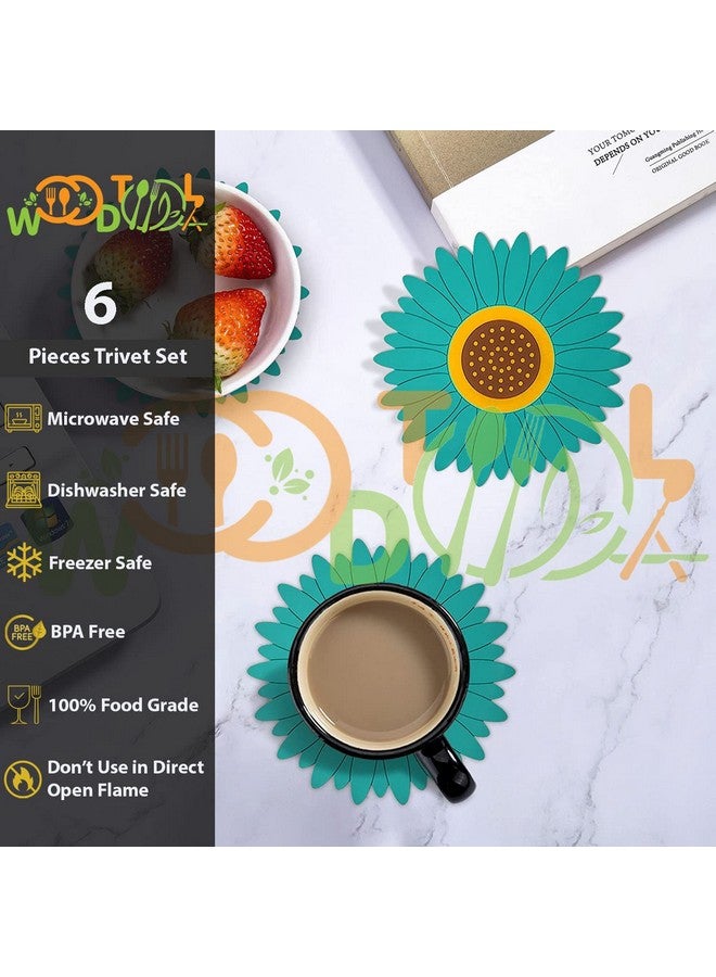 WOODTULA WOODTULA Silicone Trivet Mat Set of 6 - Trivets for Pots & Hot Dish - Trivet Mat for Hot Pots Cup Mat Coasters - Kitchen Decor Mats (Set of 6, Meduim, Multi)  - Image 3