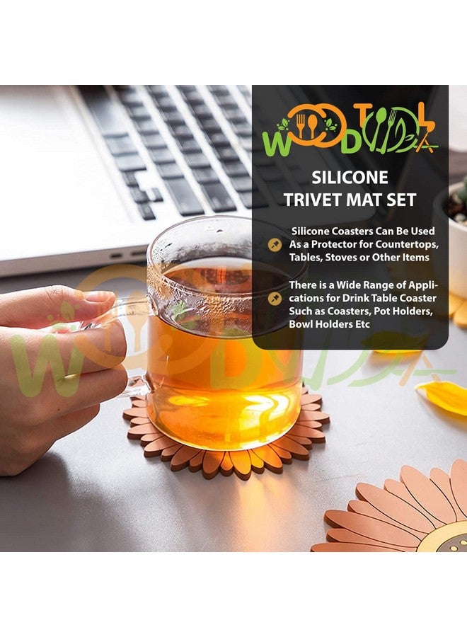 WOODTULA WOODTULA Silicone Trivet Mat Set of 6 - Trivets for Pots & Hot Dish - Trivet Mat for Hot Pots Cup Mat Coasters - Kitchen Decor Mats (Set of 6, Meduim, Multi)  - Image 5