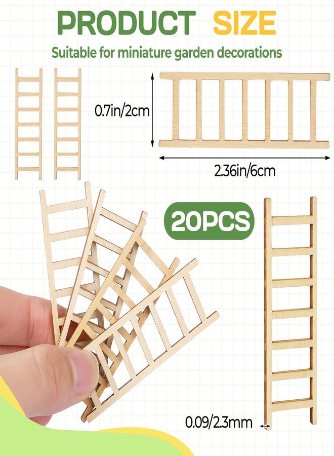 OLLBIT 20PCS Mini Wooden Ladder,2.4'' Wooden Miniature Ladder,Wood Step Fairy Garden Accessories,Miniature Dollhouse Accessories for DIY Craft Dollhouse Décor Landscape (20 Pcs) - Image 2