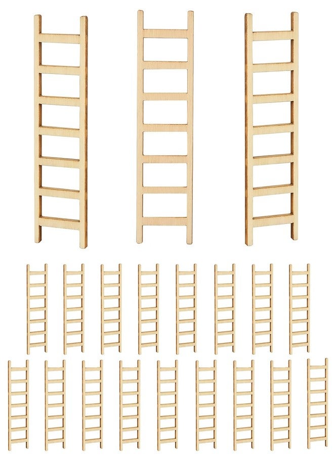 OLLBIT 20PCS Mini Wooden Ladder,2.4'' Wooden Miniature Ladder,Wood Step Fairy Garden Accessories,Miniature Dollhouse Accessories for DIY Craft Dollhouse Décor Landscape (20 Pcs) - Image 1