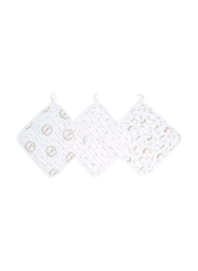 aden + anais Pack of 3 Essentials Classic Washcloth Set, Super Soft 100% Cotton Muslin, Blushing Bunnies - Image 1