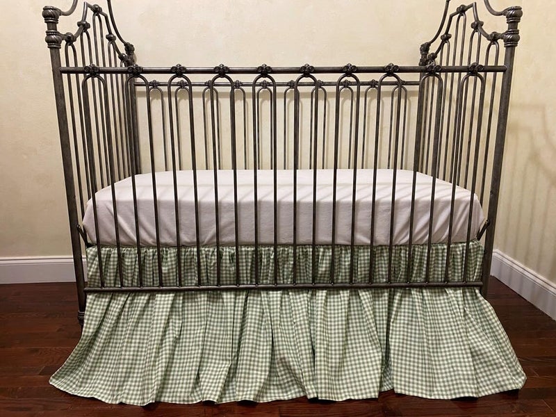Brandream Gingham Gathered Crib Skirt, Baby Boy, Baby Girl, Gender Neutral Crib Skirt, 100% Cotton, 4-Sided, Green Gingham Toddler Bedskirt Farmhouse Chic Nursery Crib Bed Skirt Dust Ruffle - Image 2
