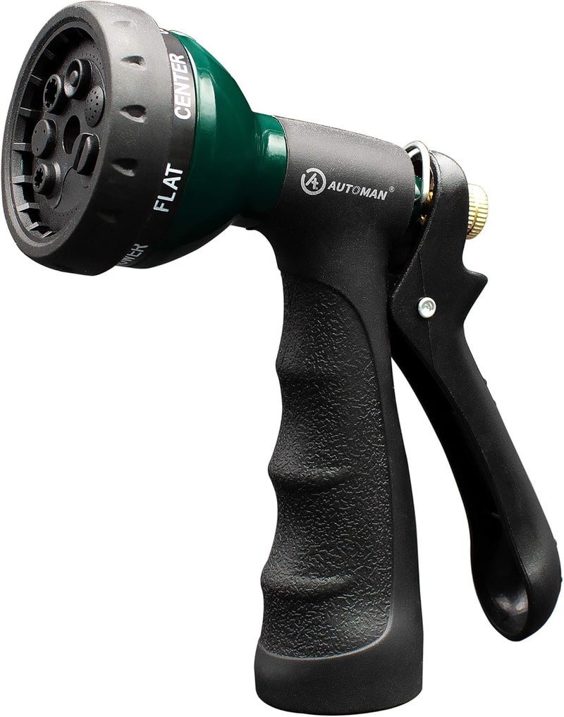 AUTOMAN -Garden-Hose-Nozzle, Metal Water Spray Nozzle with Heavy Duty 7 Adjustable Watering Patterns,Slip Resistant for Watering Plants,Lawn& Garden,Washing Cars,Cleaning,Showering Pets & Outdoor Fun. - Image 1