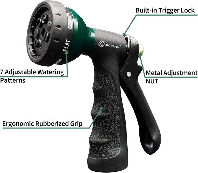 AUTOMAN -Garden-Hose-Nozzle, Metal Water Spray Nozzle with Heavy Duty 7 Adjustable Watering Patterns,Slip Resistant for Watering Plants,Lawn& Garden,Washing Cars,Cleaning,Showering Pets & Outdoor Fun. - Image 2