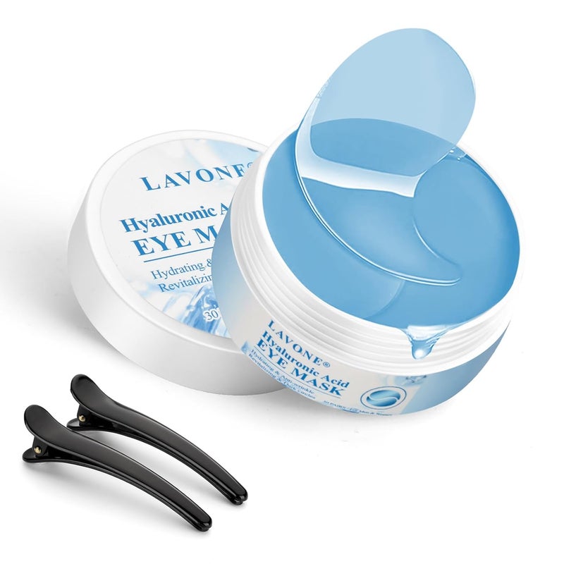 LAVONE LAVONE Under Eye Patches30 Pairs Hydrating  Antiaging Eye Mask Skin Care for Dark Circles and PuffinessReduce WrinklesEye Bags and Fine LinesEye Masks for Women and Manwith Hair Clips 