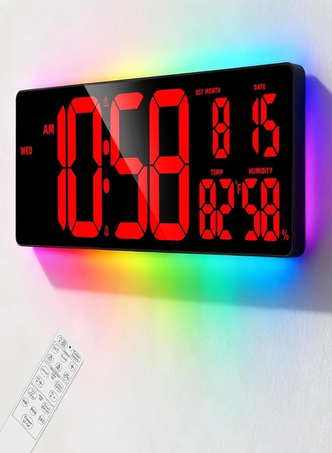 ساعة حائط رقمية كبيرة من RUIDDY بشاشة LED حمراء، ساعة مكتب إلكترونية، بنظام 12/24 ساعة، تصميم عصري للمنزل والمكتب - Image 1