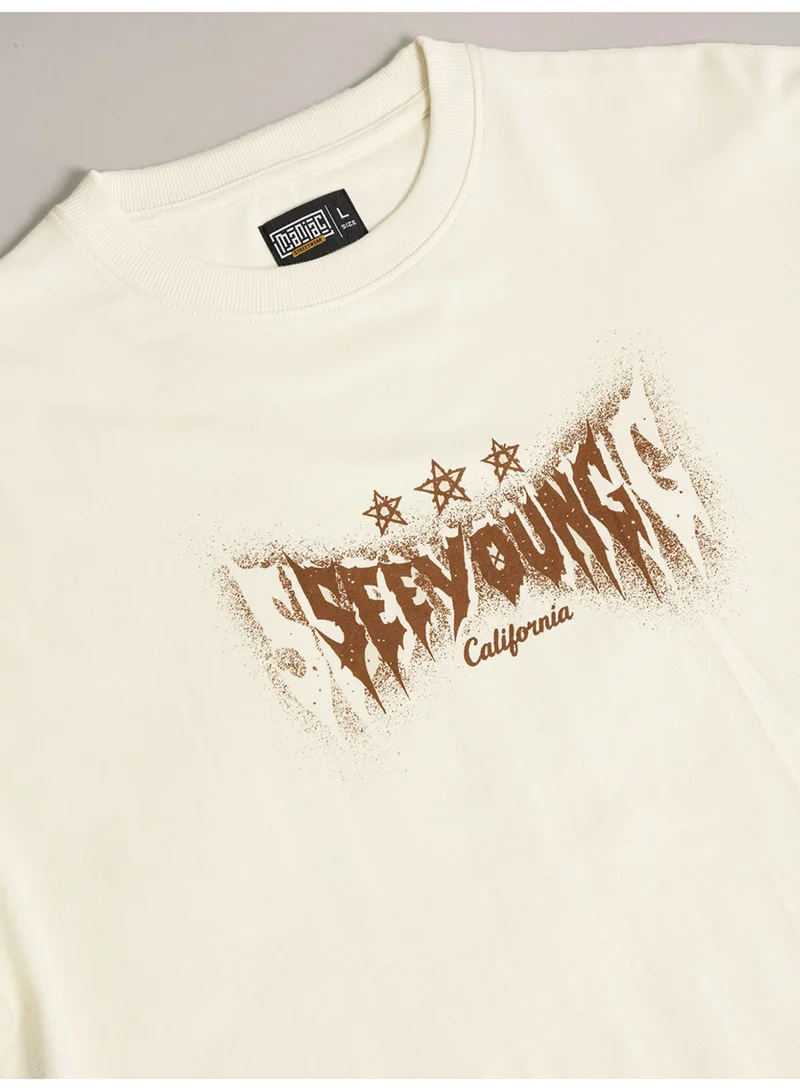 Maniac  Maniac Mens Printed Round Neck Half Sleeve Cream and Brown Cotton Tshirt for Men | Best Price UAE