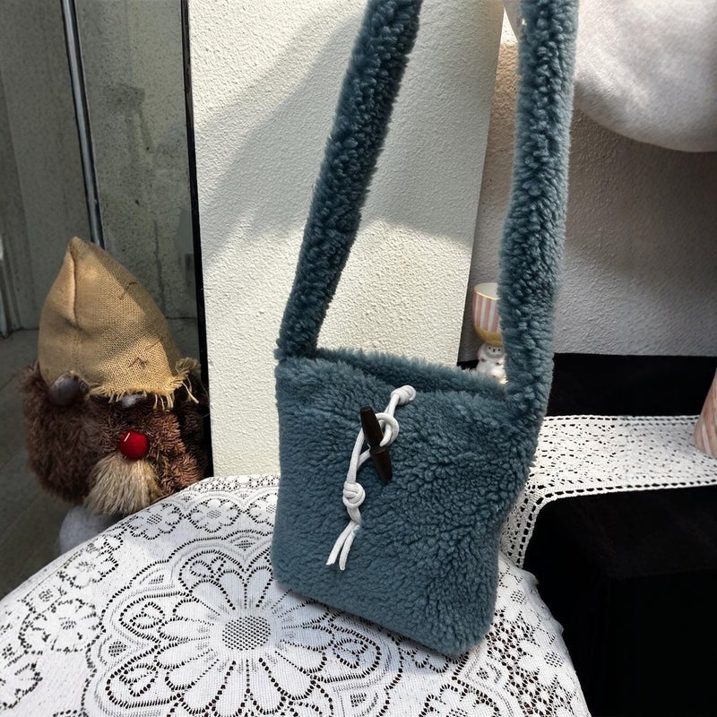 Korean Style Cute Plush Crossbody Bag Women'S Winter Vintage Brown Lamb Fur Horn Buckle Bag Instagram Style Shoulder Bag - Image 3