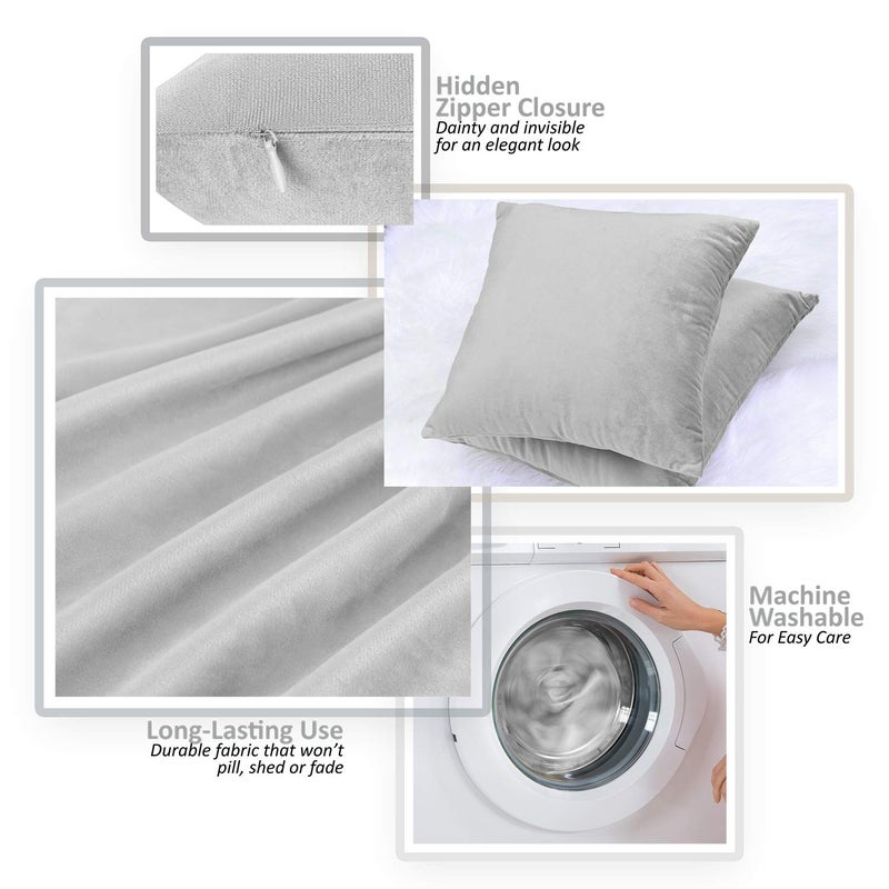 Nestl Throw Pillow Covers  Cozy Velvet Decorative Autumn Pillow Covers 22x22 Inches  Soft Solid Couch Pillow Covers for Sofa  Bed and Car  Set of 4 - Light Gray - Image 3