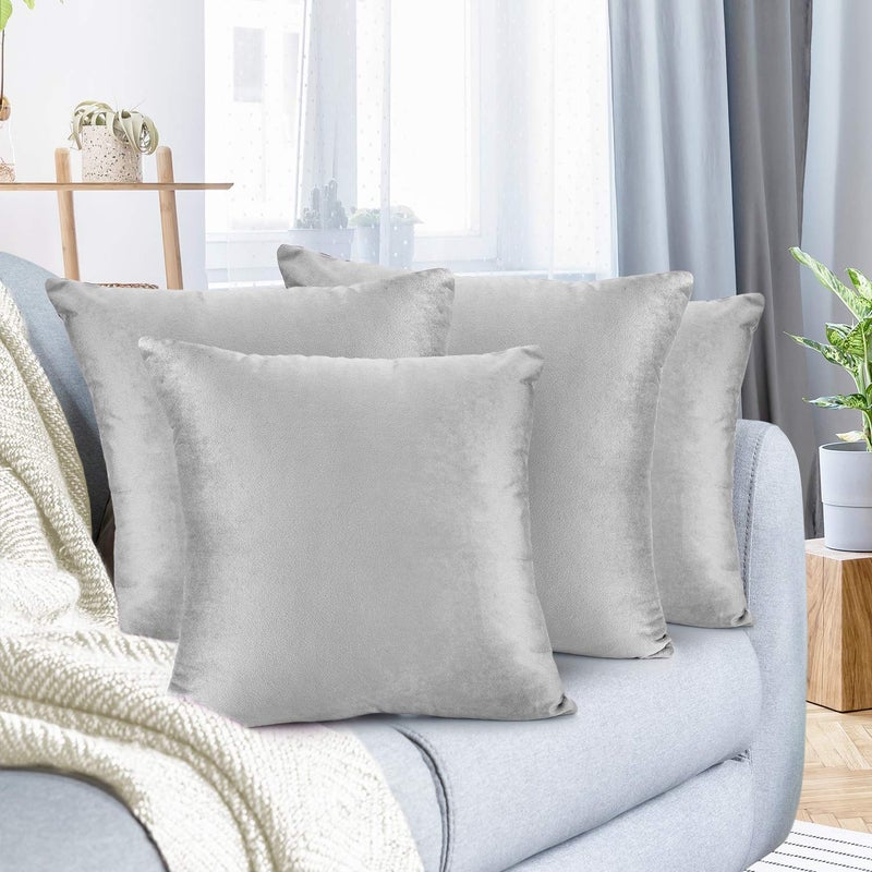 Nestl Throw Pillow Covers  Cozy Velvet Decorative Autumn Pillow Covers 22x22 Inches  Soft Solid Couch Pillow Covers for Sofa  Bed and Car  Set of 4 - Light Gray - Image 1