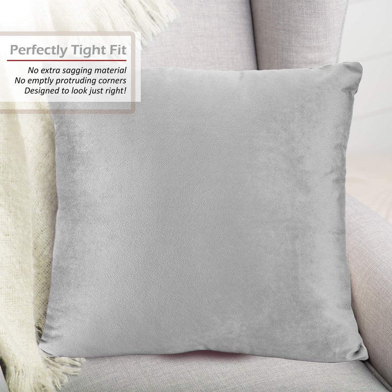 Nestl Throw Pillow Covers  Cozy Velvet Decorative Autumn Pillow Covers 22x22 Inches  Soft Solid Couch Pillow Covers for Sofa  Bed and Car  Set of 4 - Light Gray - Image 4