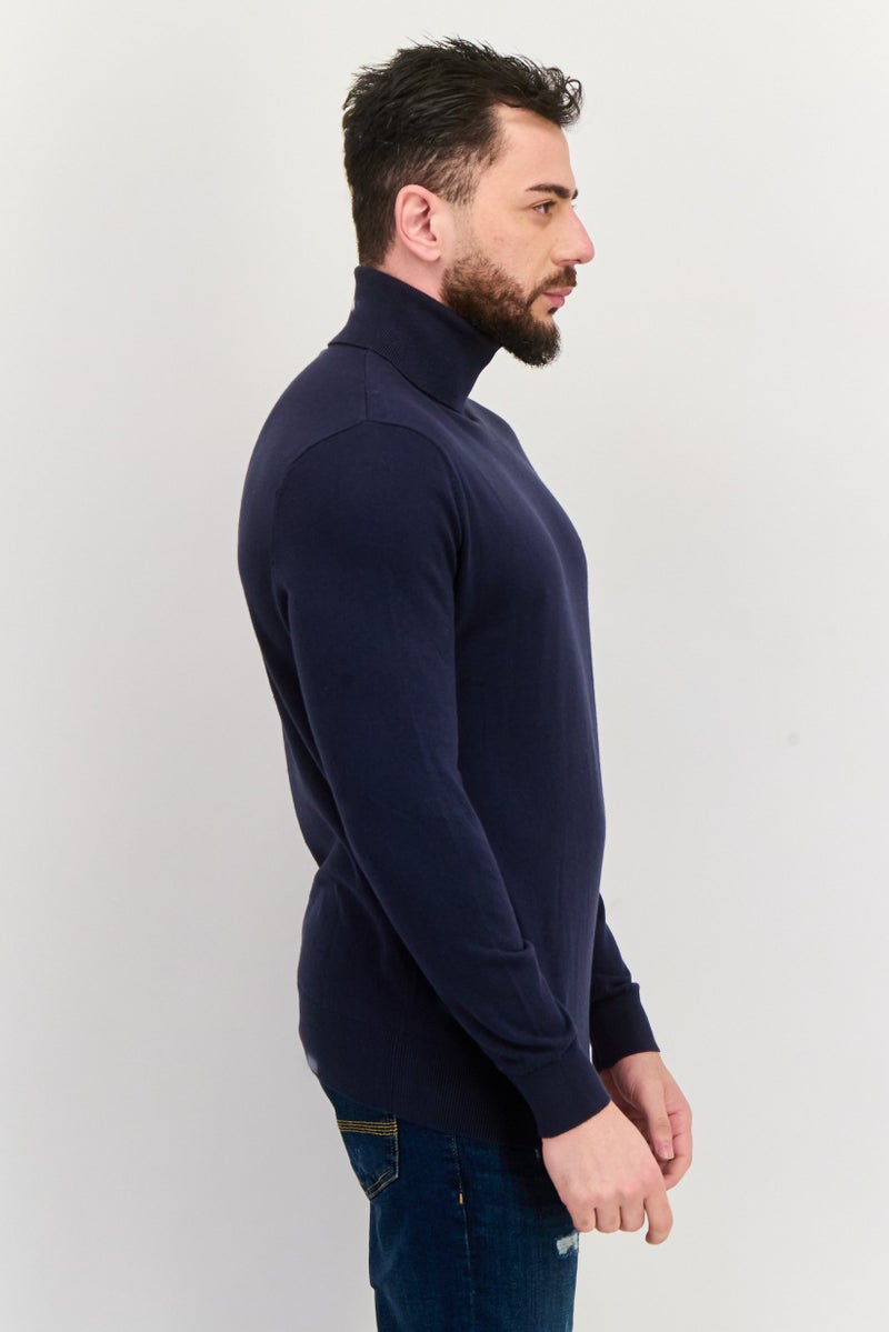 Peter Werth سويت شيرت رجالي برقبة سلحفاة بأكمام طويلة وشعار مطرز، أزرق داكن - Image 4