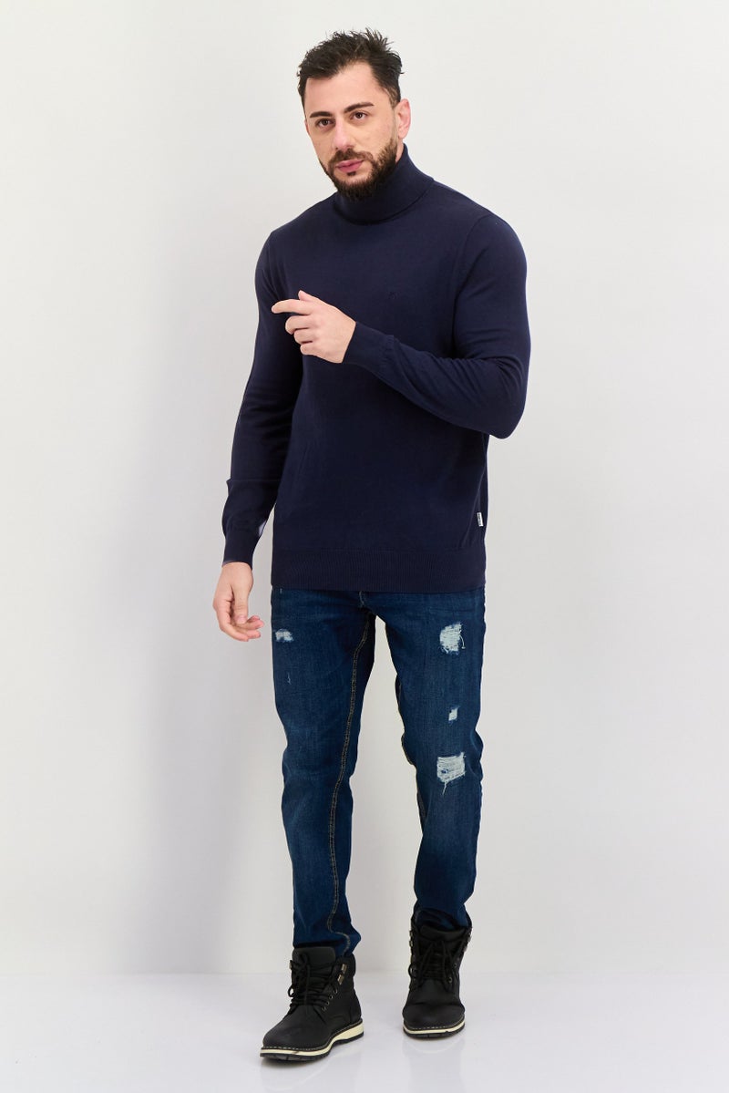 Peter Werth سويت شيرت رجالي برقبة سلحفاة بأكمام طويلة وشعار مطرز، أزرق داكن - Image 2