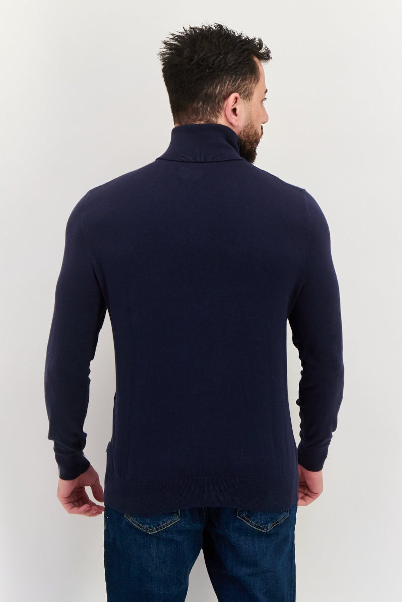 Peter Werth سويت شيرت رجالي برقبة سلحفاة بأكمام طويلة وشعار مطرز، أزرق داكن - Image 3