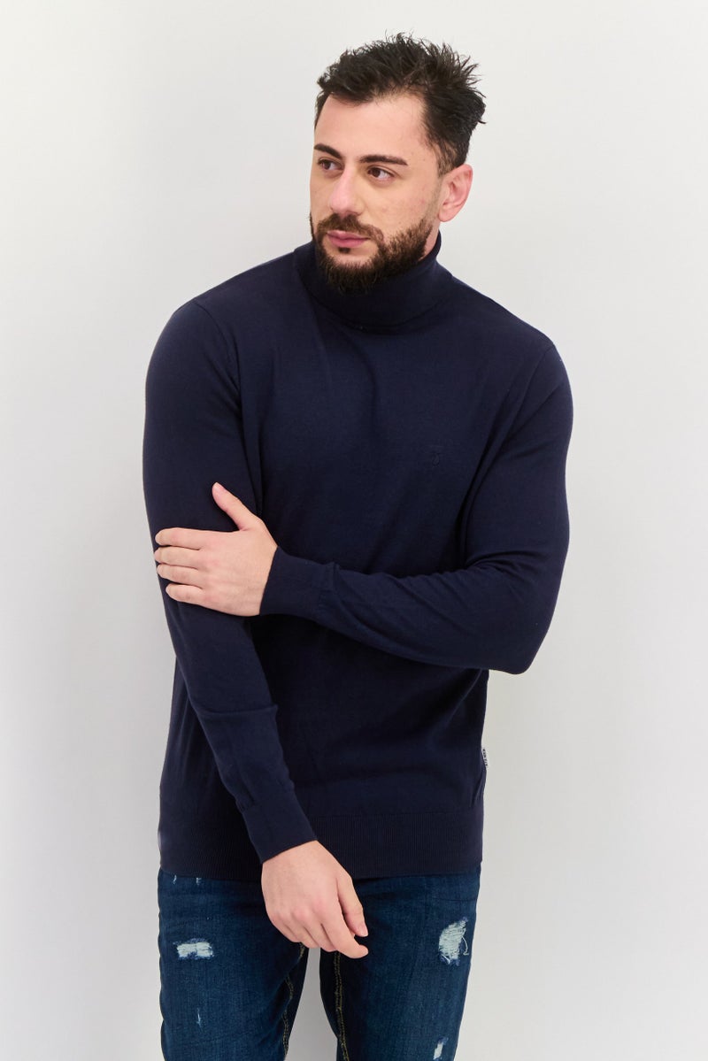 Peter Werth سويت شيرت رجالي برقبة سلحفاة بأكمام طويلة وشعار مطرز، أزرق داكن - Image 1