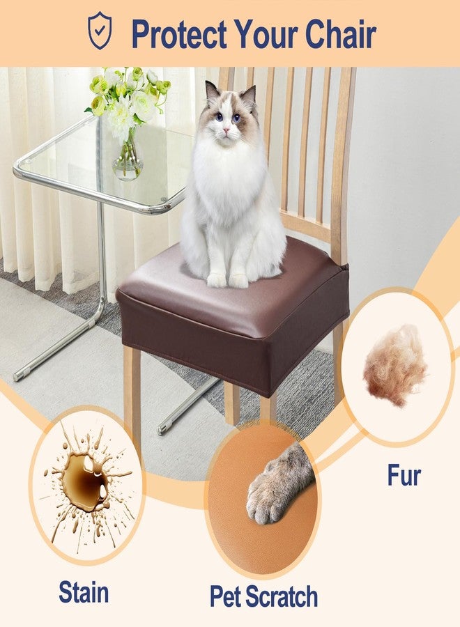 smiry أغطية مقاعد سميري المقاومة للماء، طقم من 6 قطع، مصنوعة من جلد البولي يوريثان المطاطي، قابلة للإزالة والغسل، لحماية مقاعد كراسي غرفة الطعام، بدون أغطية خلفية، لون قهوة - Image 5