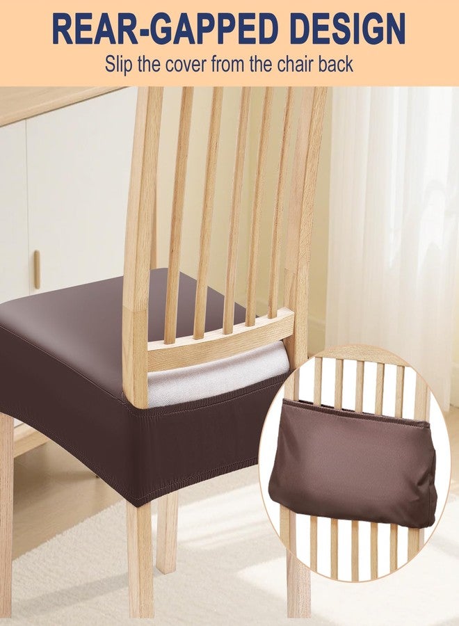 smiry أغطية مقاعد سميري المقاومة للماء، طقم من 6 قطع، مصنوعة من جلد البولي يوريثان المطاطي، قابلة للإزالة والغسل، لحماية مقاعد كراسي غرفة الطعام، بدون أغطية خلفية، لون قهوة - Image 3