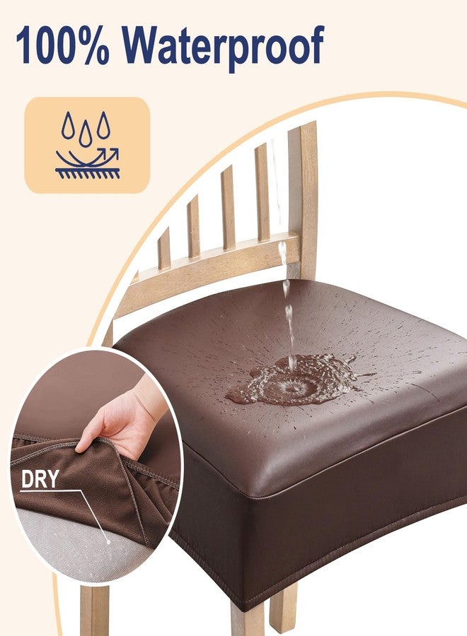 smiry أغطية مقاعد سميري المقاومة للماء، طقم من 6 قطع، مصنوعة من جلد البولي يوريثان المطاطي، قابلة للإزالة والغسل، لحماية مقاعد كراسي غرفة الطعام، بدون أغطية خلفية، لون قهوة - Image 2