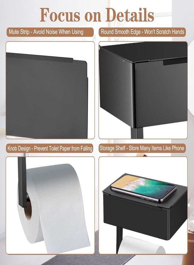 Bjiotun Toilet Paper Holder with Shelf - SUS304 Stainless Steel Toilet Paper Storage with Wipes Dispenser & Toilet Paper Roll Holder Wall Mount for Bathroom Storage, No Drill to Install - Matte Black - Image 4