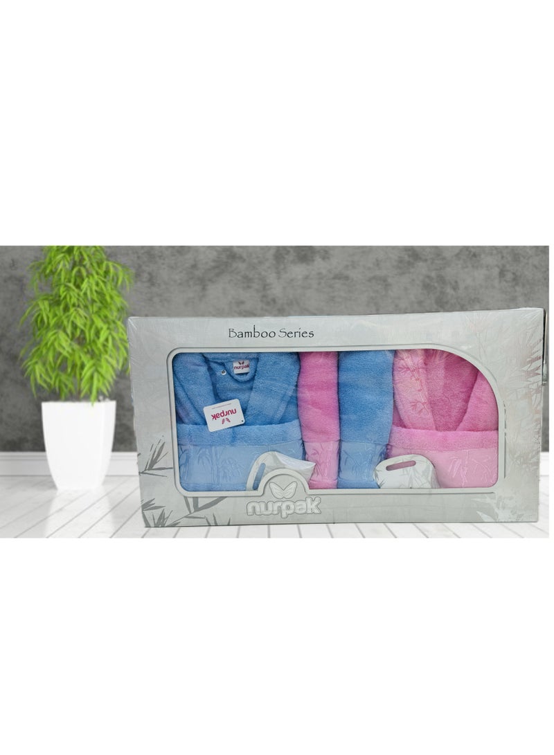 nurpak NURPAK BAMBOO FAMILY BATHROBE SET -Turkish Luxurios Family Bathrobe Set Include 2pcs Bathrobes,2 pcs Towel Size 70*140, 2pcs soap ,2pcs Towel 50*90,Attractive gift box  - Image 1