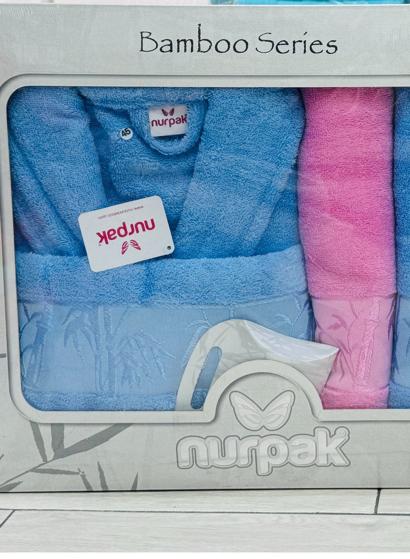 nurpak NURPAK BAMBOO FAMILY BATHROBE SET -Turkish Luxurios Family Bathrobe Set Include 2pcs Bathrobes,2 pcs Towel Size 70*140, 2pcs soap ,2pcs Towel 50*90,Attractive gift box  - Image 2