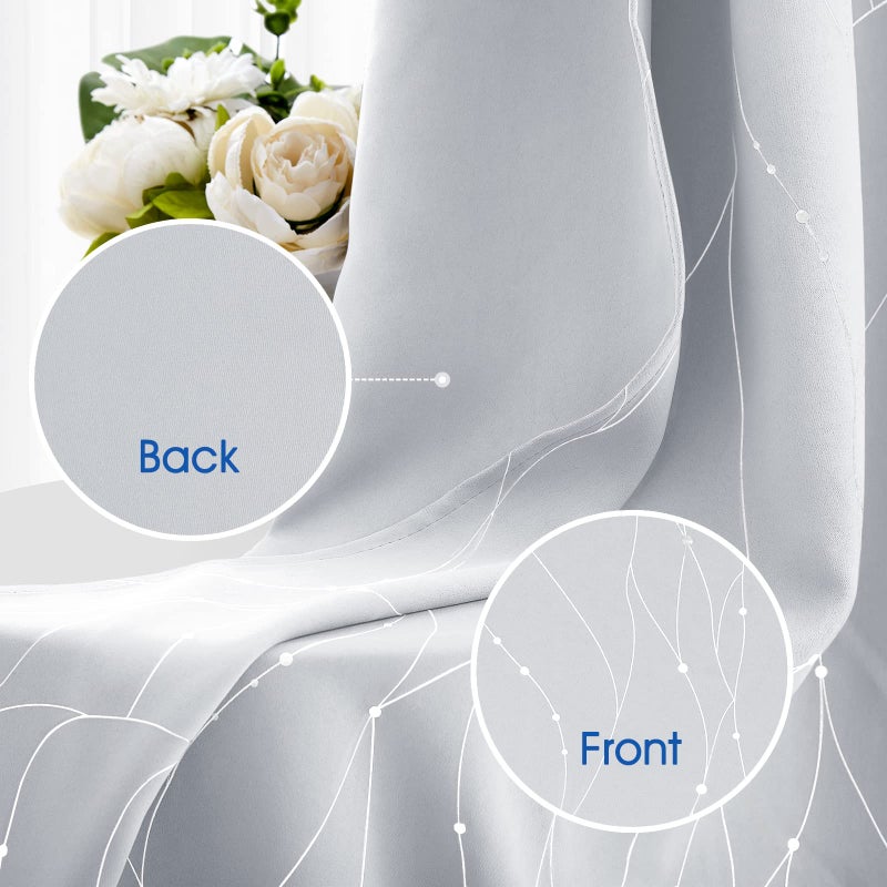 HOMEIDEAS HOMEIDEAS Greyish White Blackout Curtains 52 X 63 Inch Length 2 Panels Silver Wave Line with Dots Printed Back Tab Room Darkening Curtains  Pocket Thermal Light Blocking Window Curtains for Bedroom - Image 5