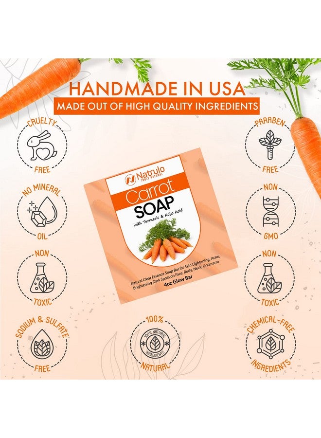 Natrulo Carrot Soap For Skin Brighteningnatural Carrot Soap Bar For Spots On Face Body Neck Underarmcarotene Reduces Acne Brightens Scars & Evens Skin Tonekojic Acid Glow Bar Made In Usa - Image 3