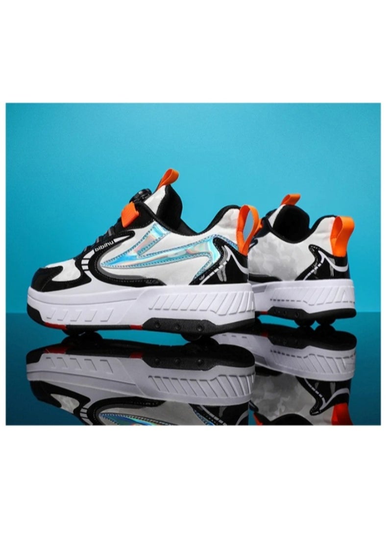 Huitich XF18 Four-Wheel Roller Skate Shoes Unisex Sports Sneakers with Hidden Wheels (White/Black with Orange,  Size 34 – Inner length: 22 cm) - Image 4