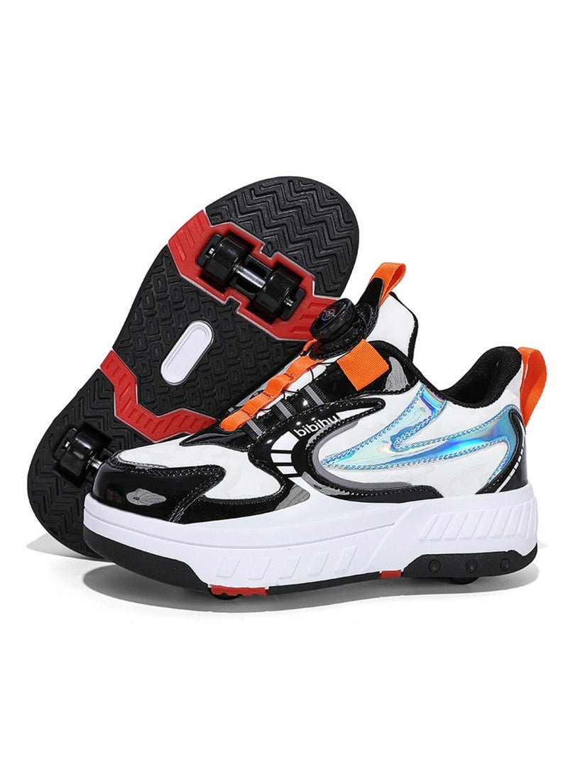 Huitich XF18 Four-Wheel Roller Skate Shoes Unisex Sports Sneakers with Hidden Wheels (White/Black with Orange,  Size 34 – Inner length: 22 cm) - Image 1