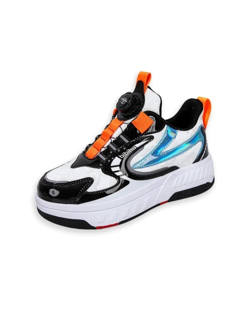 Huitich XF18 Four-Wheel Roller Skate Shoes Unisex Sports Sneakers with Hidden Wheels (White/Black with Orange,  Size 34 – Inner length: 22 cm) - Image 2