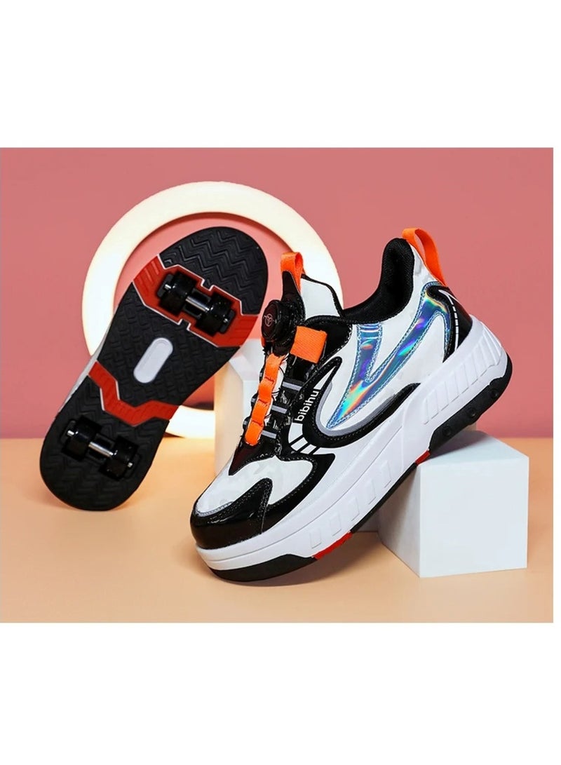 Huitich XF18 Four-Wheel Roller Skate Shoes Unisex Sports Sneakers with Hidden Wheels (White/Black with Orange,  Size 34 – Inner length: 22 cm) - Image 3