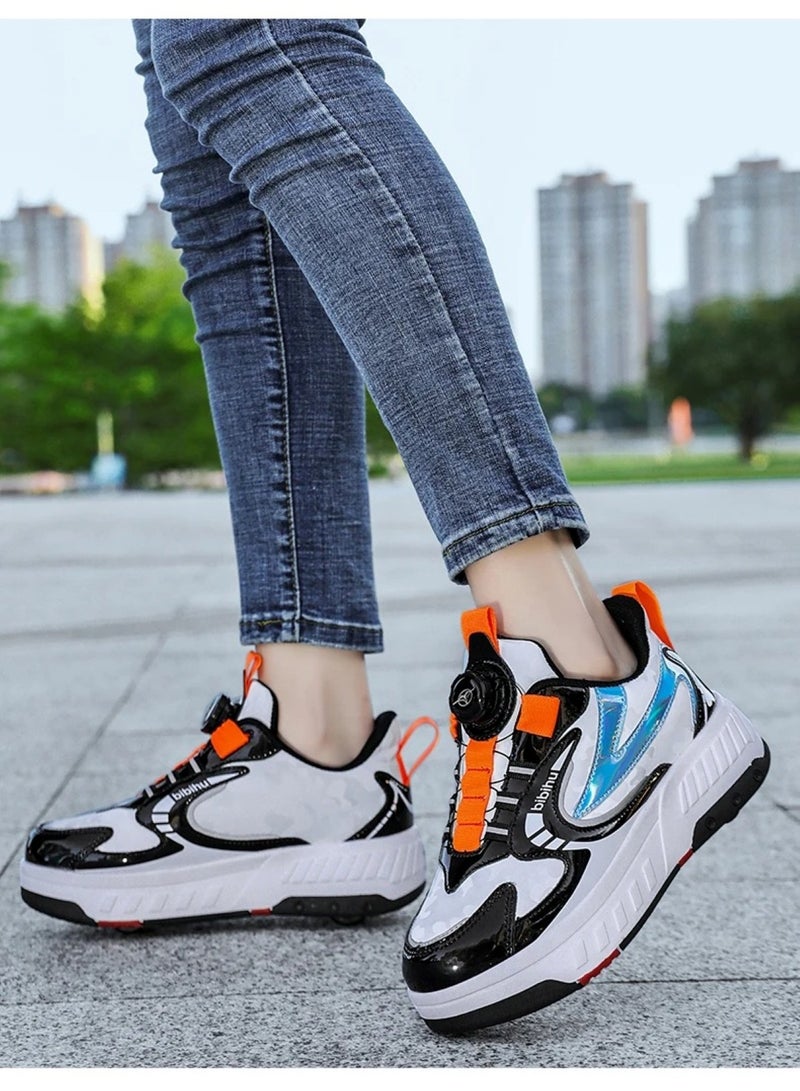 Huitich XF18 Four-Wheel Roller Skate Shoes Unisex Sports Sneakers with Hidden Wheels (White/Black with Orange,  Size 34 – Inner length: 22 cm) - Image 5