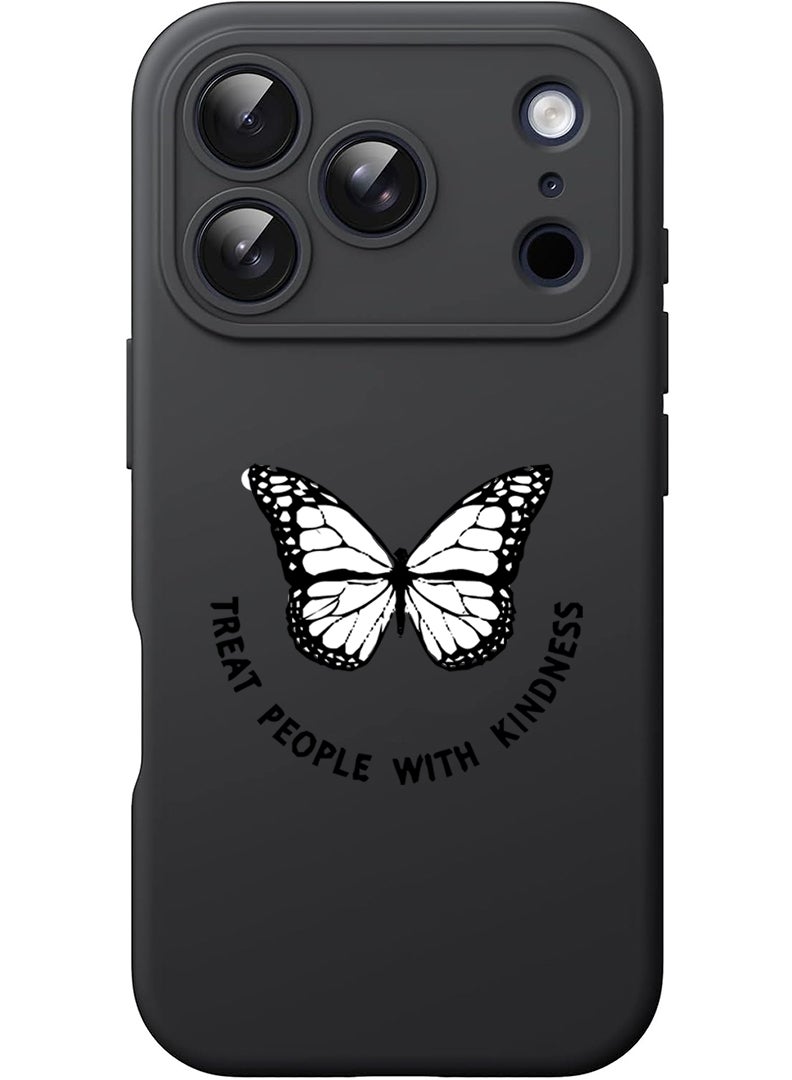 Theodor Protective Slim Fit Case Liquid Silicone Cover with Full Body Protection Anti-Scratch Shockproof Case For Apple iPhone 17 Pro Max (Black) Treat people with kindness-01 - Image 1