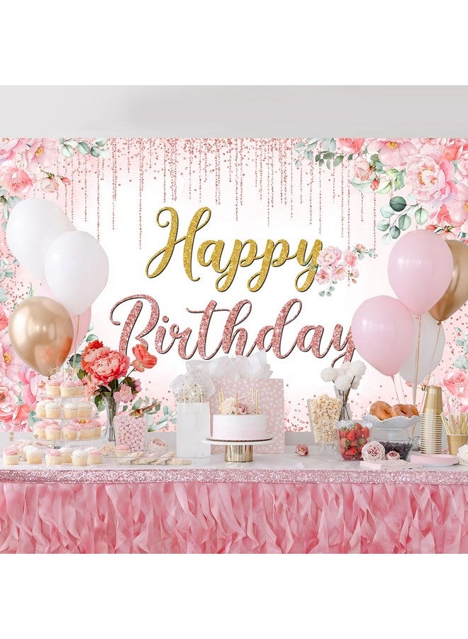 Avezano Happy Birthday Backdrop Banner For Girls Women Rose Gold Birthday Banner Pink Floral Glitters Happy Birthday Banner Party Supplies 70.8 X 43.3 Inch - Image 5