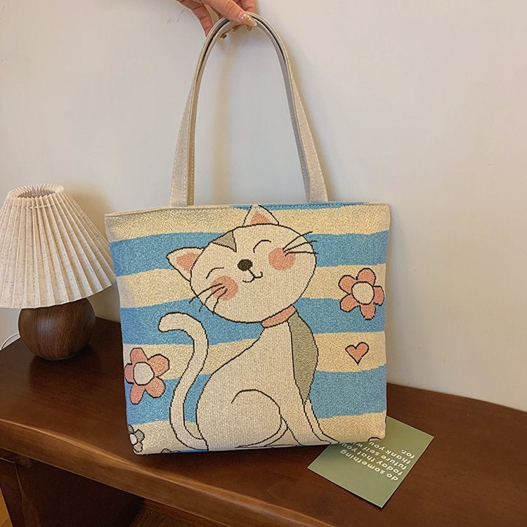 Double-Sided Gold Thread Jacquard Embroidered Canvas Bag Student Tutoring Bag Shoulder Bag Large Capacity Mommy Bag Literary Style Chinese Style - Image 4