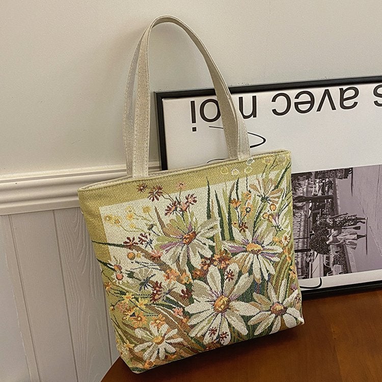 Double-Sided Gold Thread Jacquard Embroidered Canvas Bag Student Tutoring Bag Shoulder Bag Large Capacity Mommy Bag Literary Style Chinese Style - Image 5