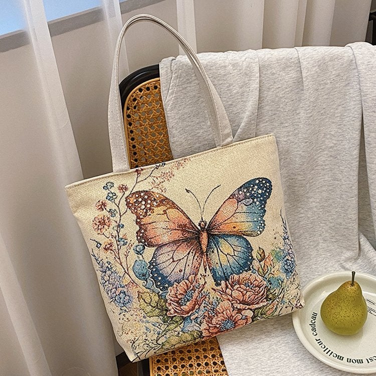 Double-Sided Gold Thread Jacquard Embroidered Canvas Bag Student Tutoring Bag Shoulder Bag Large Capacity Mommy Bag Literary Style Chinese Style - Image 3