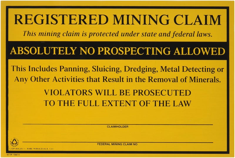جوب المطالبة بالتعدين المسجلة الفيدرالية لا توجد علامة تنقيب عن الذهب لوازم الذهب - Image 1