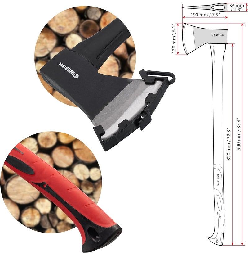 INTERTOOL 36 Inch Chopping Axe | Heavy Duty Wood Cutting & Felling Axe for Firewood | 2.8lb Head with Shock Absorbing Fiberglass Handle | HT-0264 - Image 2